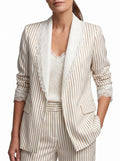 Eleanor-Lorraine | Women's Striped Short-Sleeve Blazer with Lace Trim