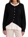 Virginia-Pearl | Women's Layered Knit Cardigan with Pleated Hem