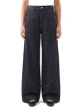 Margot-Zelda | Women's Contrast-Stitch Wide-Leg Denim Palazzo Pants