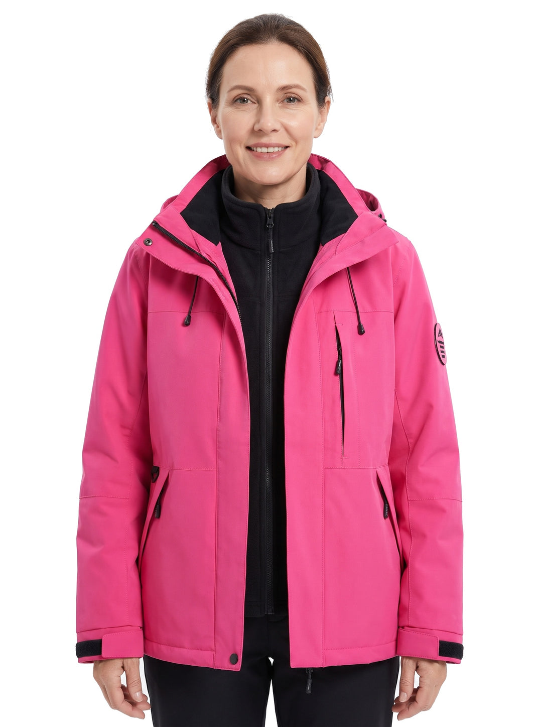 Woman wearing the Renata-June waterproof ski and winter jacket in pink