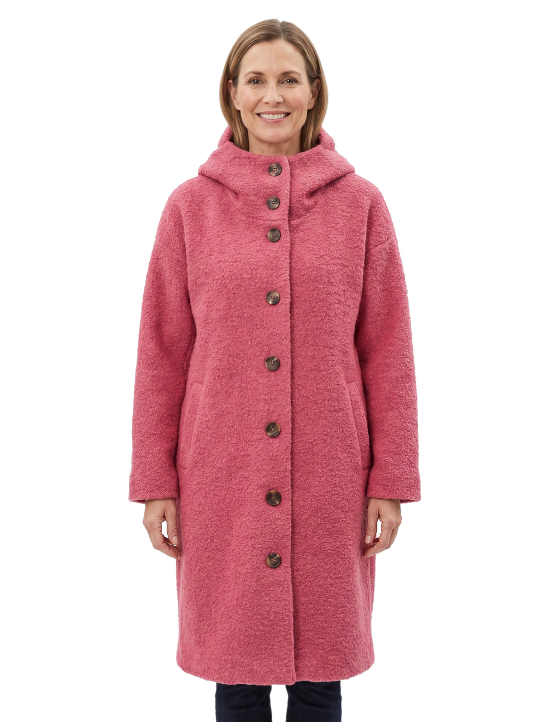 Phyllis-Esther women's relaxed-fit windproof hooded coat in rose pink