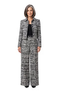 Clara-Yvonne | Women's Cropped Tweed-Style Blazer & Wide-Leg Pants Set