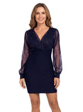 Celeste-Veronica | Women's Sequin Mesh Long Sleeve Bodycon Mini Dress