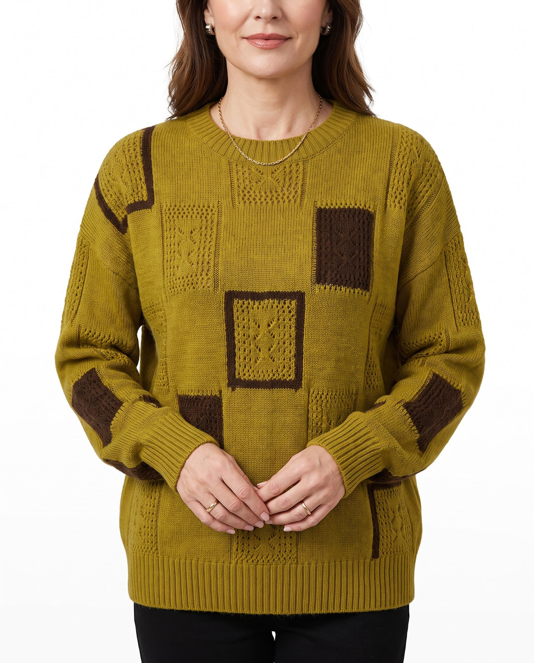 Elsa-Madeline Women's Patchwork Geometric Block Jumper