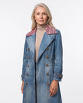 Paloma-Valerie | Women's Leopard-Print Collar Denim Trench Coat