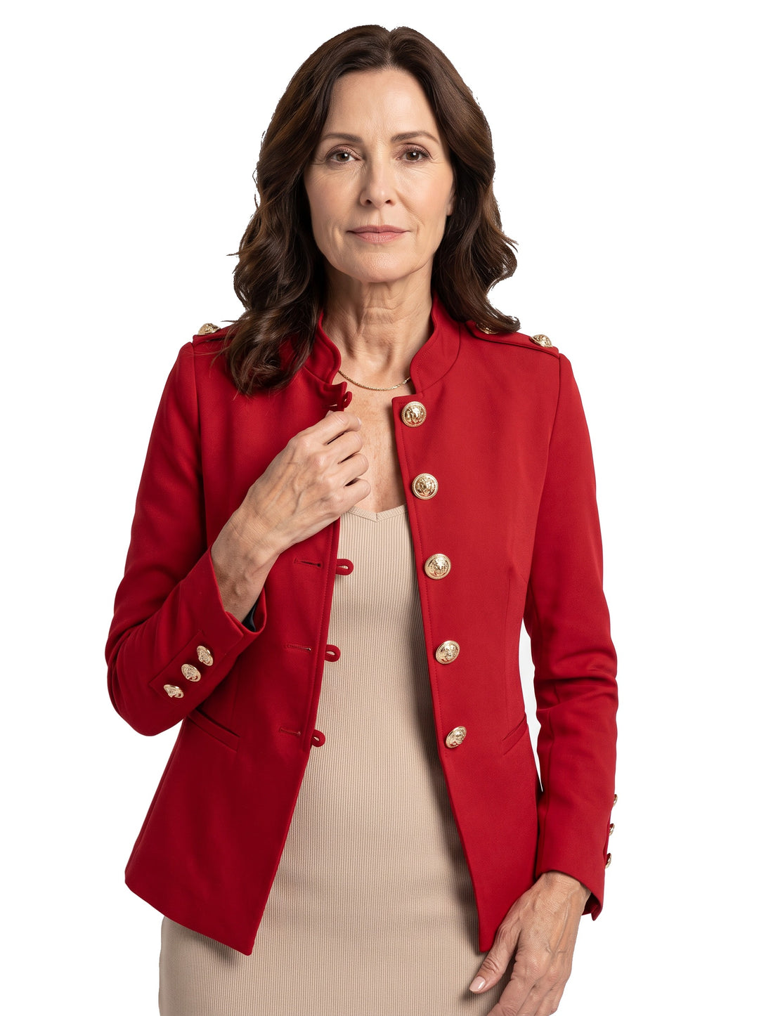 Matilda red structured collar button-front jacket