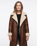 Maureen-Cornelia | Women's Long Leather-Look Coat with Faux Fur Collar