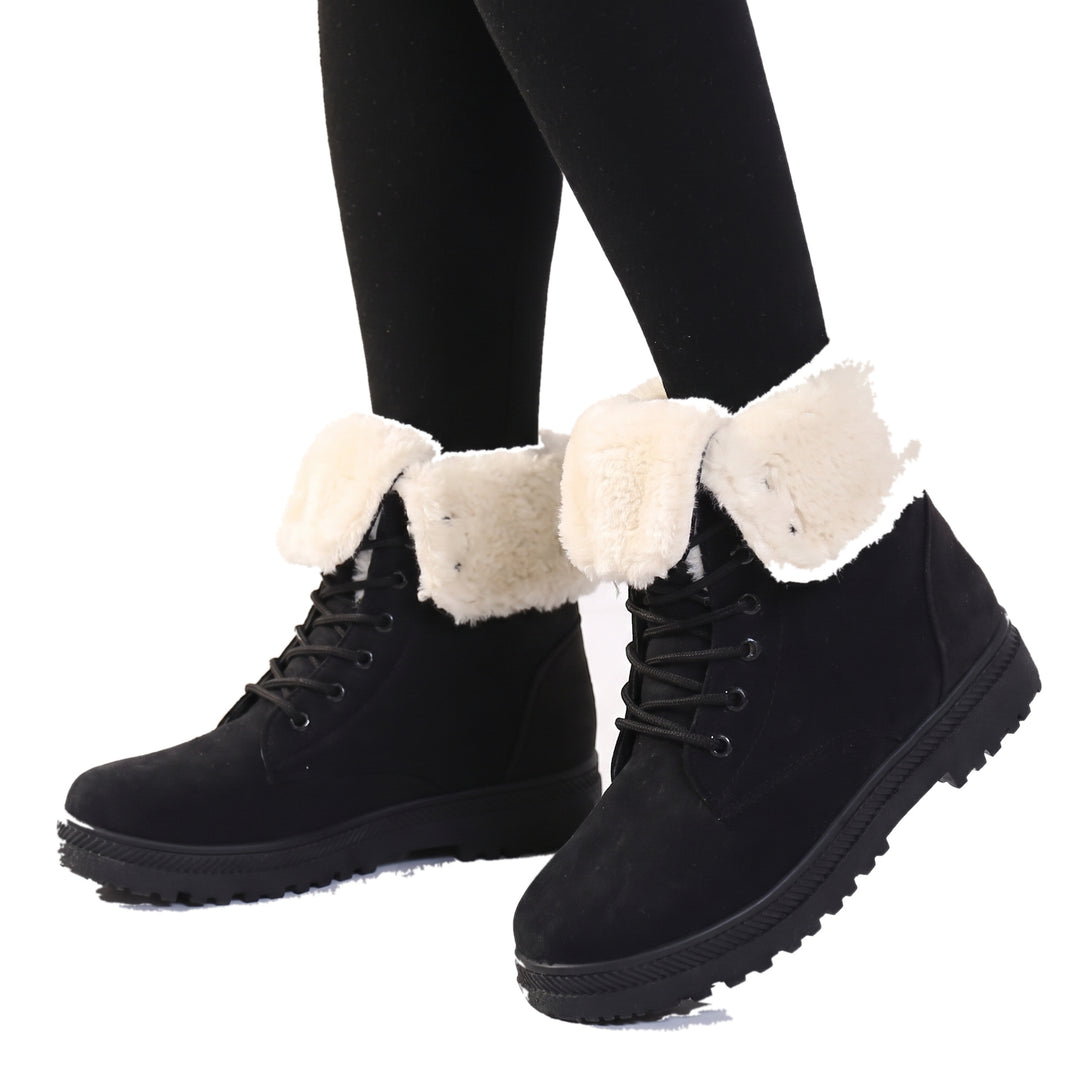 Greta Women's Cosy Lace-Up Ankle Boots in black with faux fur cuff
