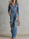 Genevieve | Women's Cargo Denim Jumpsuit
