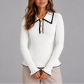 Delia-Gwendolyn | Women's Contrast-Collar Ribbed Knit Top