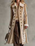 Rhea-Magda | Women's Double-Breasted Velvet Long Coat