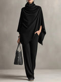 Ruth | Women's Knit Cape Top & Wide-Leg Pants Set