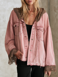 Ivy-Valerie | Women's Oversized Hooded Denim Jacket With Frayed Lace Trim