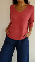 Alma-Daphne | Women's Relaxed Knit V-Neck Blouse