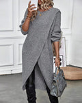 Teresa-Eleanor | Women's Ribbed Side-Slit Sweater Dress
