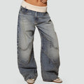 Frances-Viola | Women's Ribbed-Waist Wide-Leg Baggy Jeans