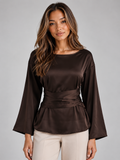Delia-Gilda | Women's Satin Tie-Waist Blouse