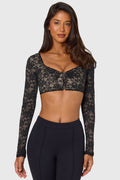 Constance | Women's Stretch Lace Long-Sleeve Crop Top