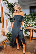 Juliette | Women's Off-the-Shoulder Button-Down High-Low Maxi Dress