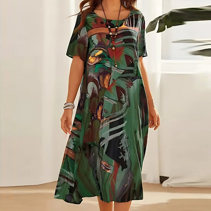 Lily | Plus Size Abstract Print Midi Dress Short Sleeve Relaxed - Women&