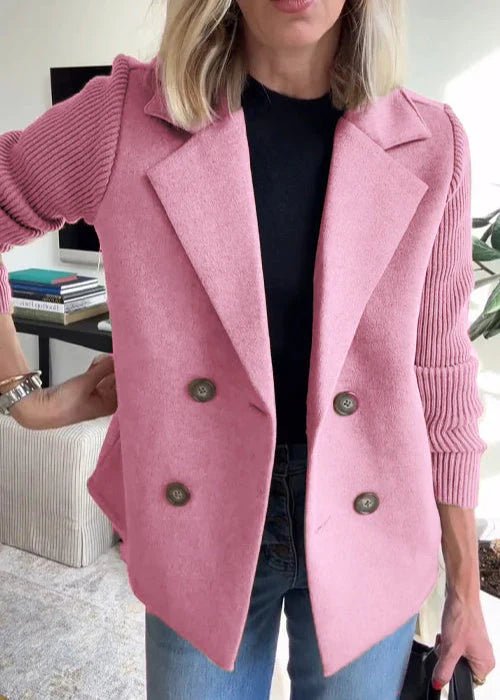 Willow | Plus Size Blazer Double Breasted Ribbed Sleeves Pink - Women's Plus Size | Nancy Callen Fashion