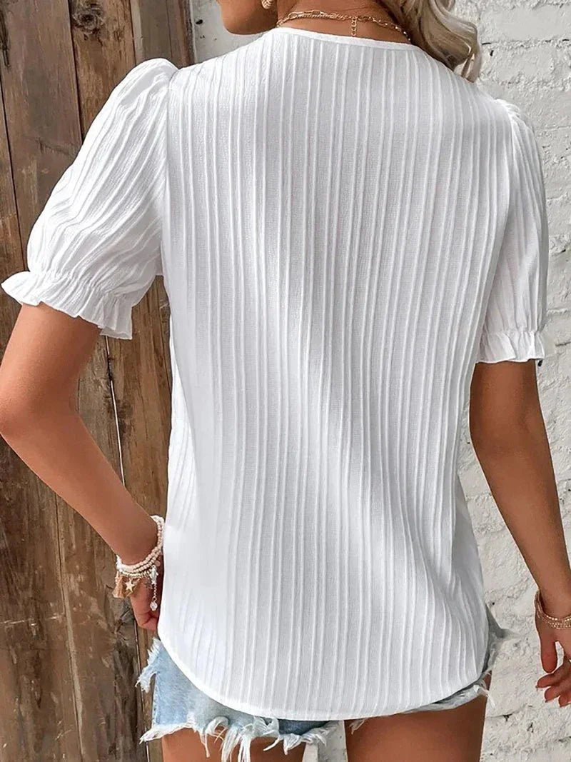 Freya | Plus Size Blouse Lace Detail V-Neck Short Sleeve - Women's Plus Size | Nancy Callen Fashion