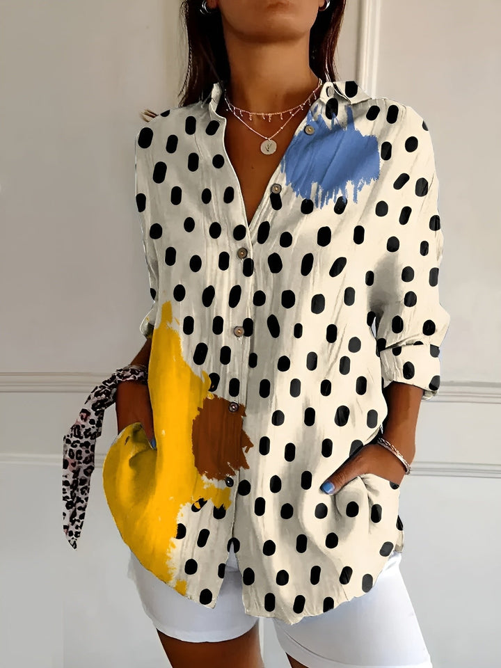 Ella | Plus Size Blue Floral Print Button-Up Shirt Long Sleeve - Women&