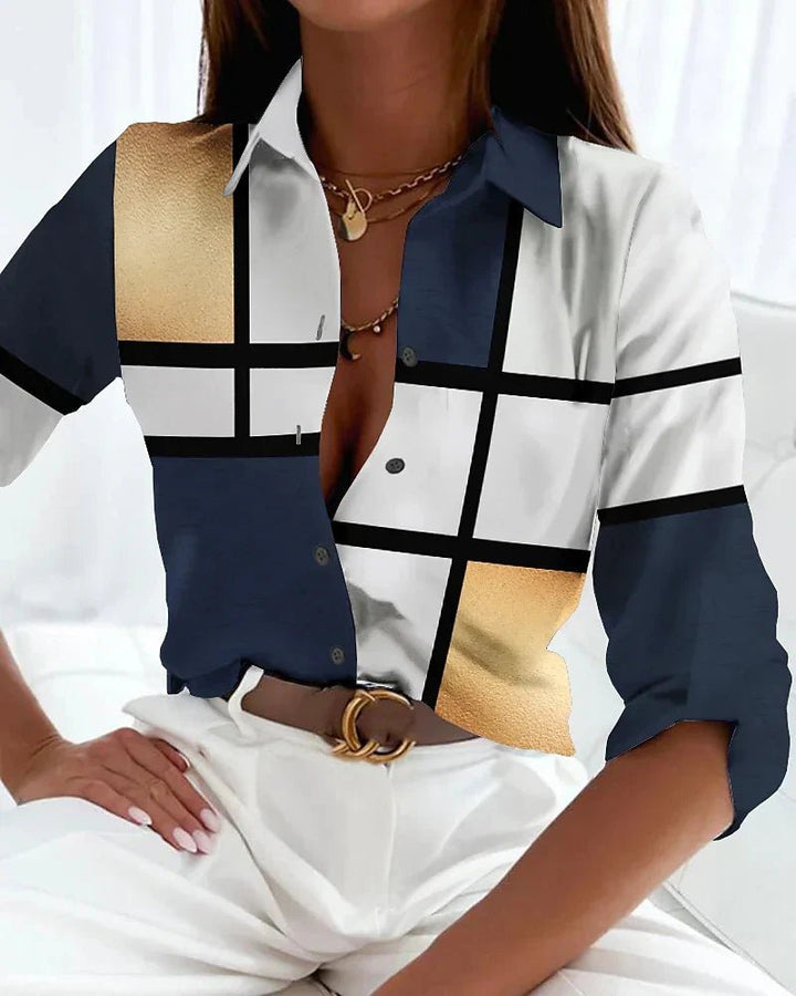 Emily | Plus Size Colour Block Blouse Long Sleeve Button-Up - Women&