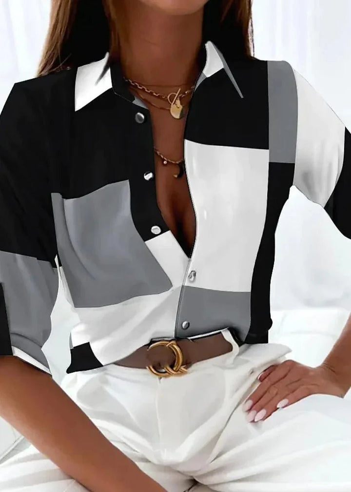 Emily | Plus Size Colour Block Blouse Long Sleeve Button-Up - Women&