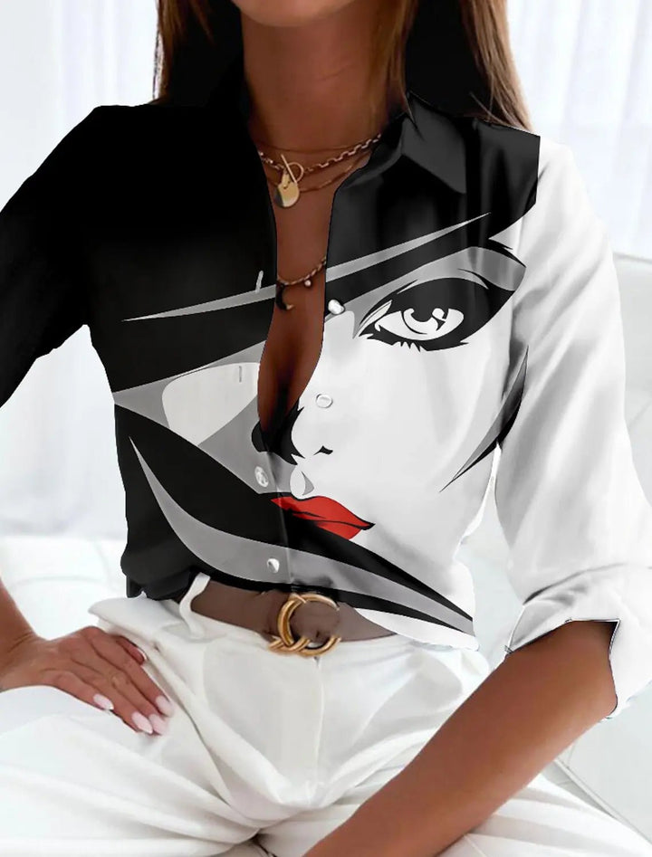 Emily | Plus Size Colour Block Blouse Long Sleeve Button-Up - Women&