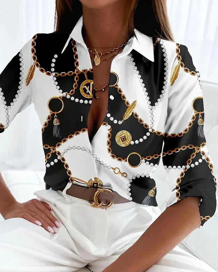 Emily | Plus Size Colour Block Blouse Long Sleeve Button-Up - Women&