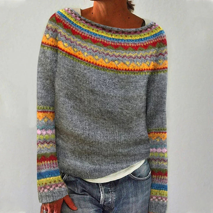Ella | Plus Size Fair Isle Jumper Wide Neckline Knit - Women&