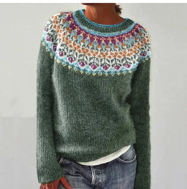 Ella | Plus Size Fair Isle Jumper Wide Neckline Knit - Women&