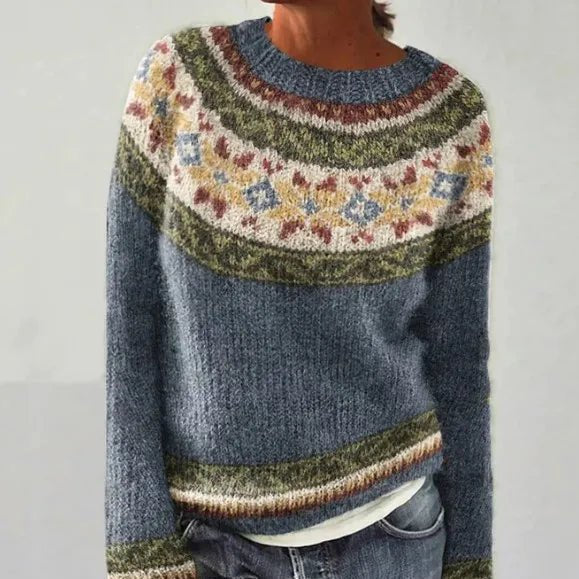 Ella | Plus Size Fair Isle Jumper Wide Neckline Knit - Women&