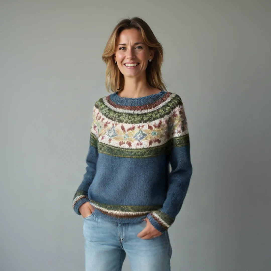 Ella | Plus Size Fair Isle Jumper Wide Neckline Knit - Women&