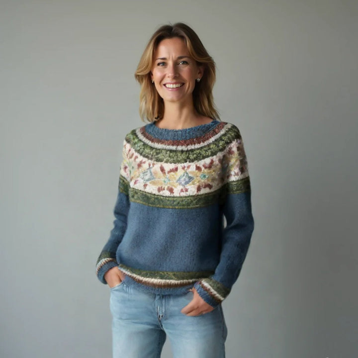 Ella | Plus Size Fair Isle Jumper Wide Neckline Knit - Women&