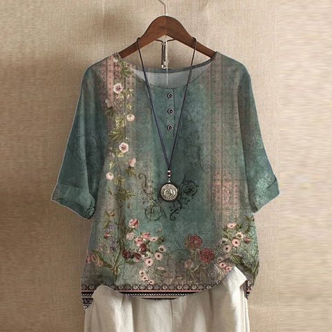 Ella | Plus Size Floral Blouse Vintage Style Short Sleeve - Women's Vintage Style | Nancy Callen Fashion