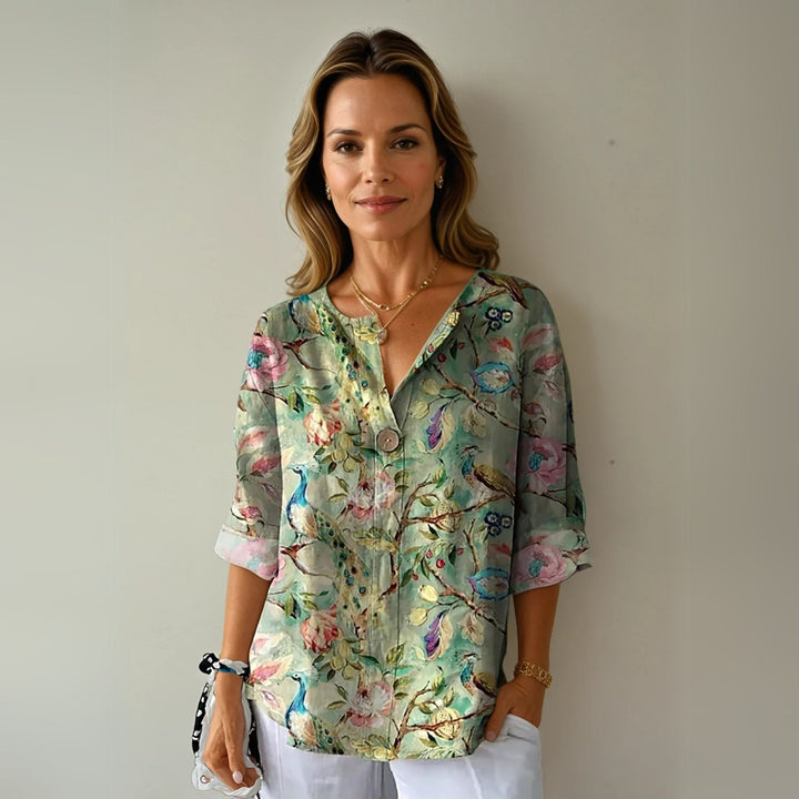 Mia | Plus Size Floral Print Blouse V-Neck Button-Up - Women&