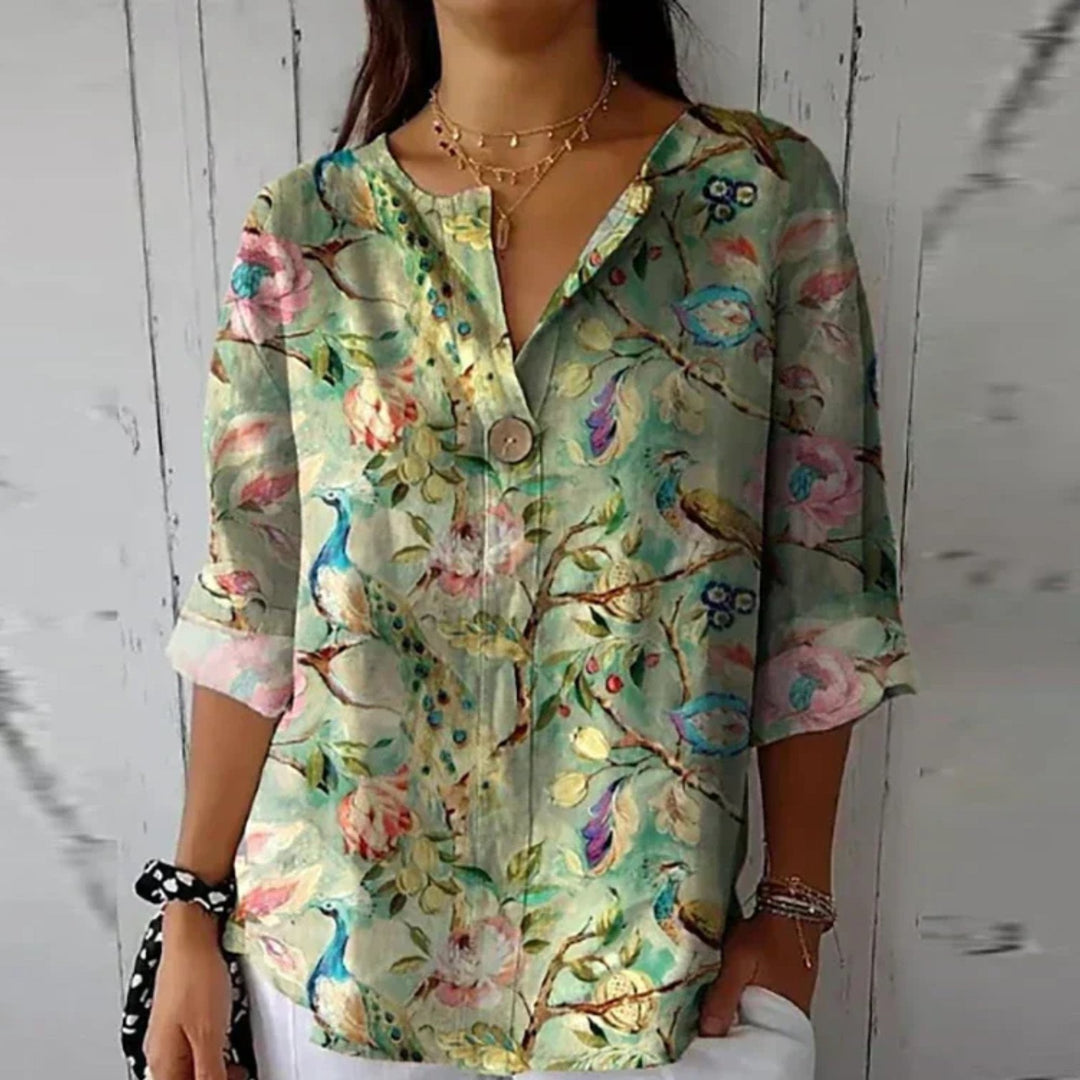 Mia | Plus Size Floral Print Blouse V-Neck Button-Up - Women&