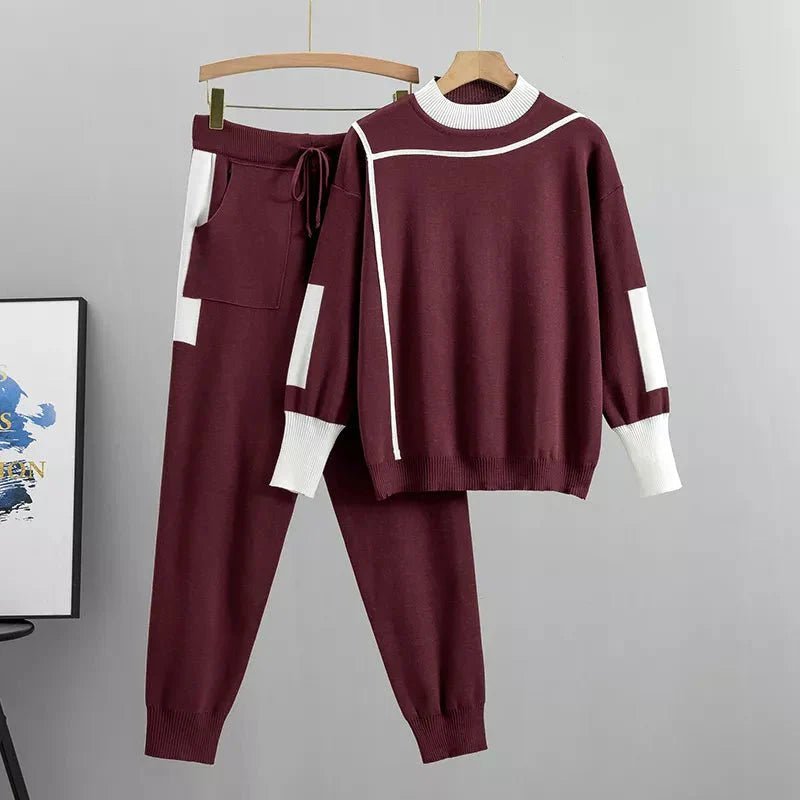 Ava | Plus Size Knitted Tracksuit Two Piece Set Comfort Loungewear - Women's Plus Size | Nancy Callen Fashion