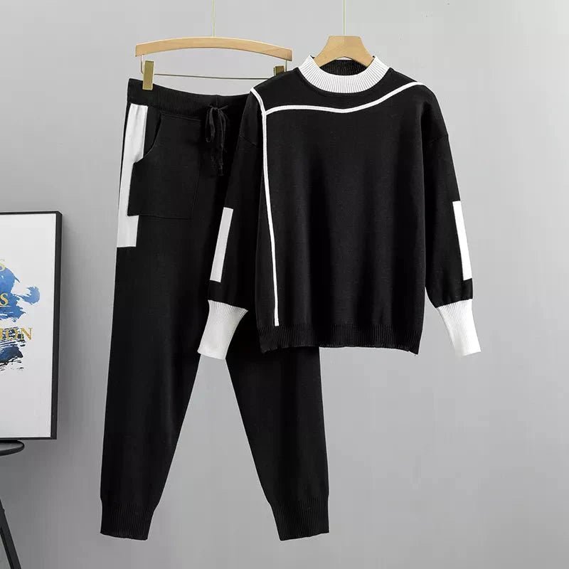Ava | Plus Size Knitted Tracksuit Two Piece Set Comfort Loungewear - Women&