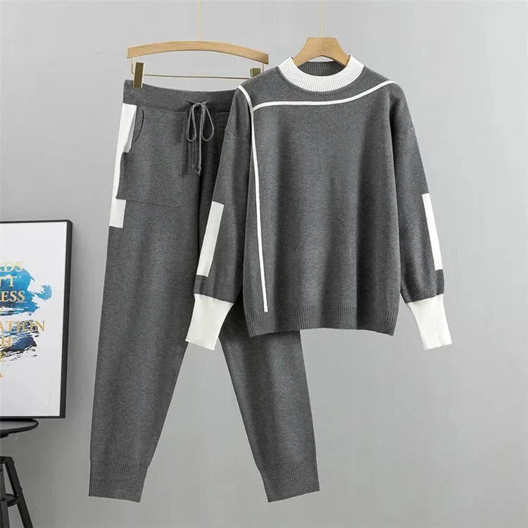 Ava | Plus Size Knitted Tracksuit Two Piece Set Comfort Loungewear - Women&