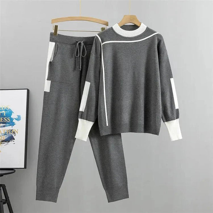 Ava | Plus Size Knitted Tracksuit Two Piece Set Comfort Loungewear - Women&