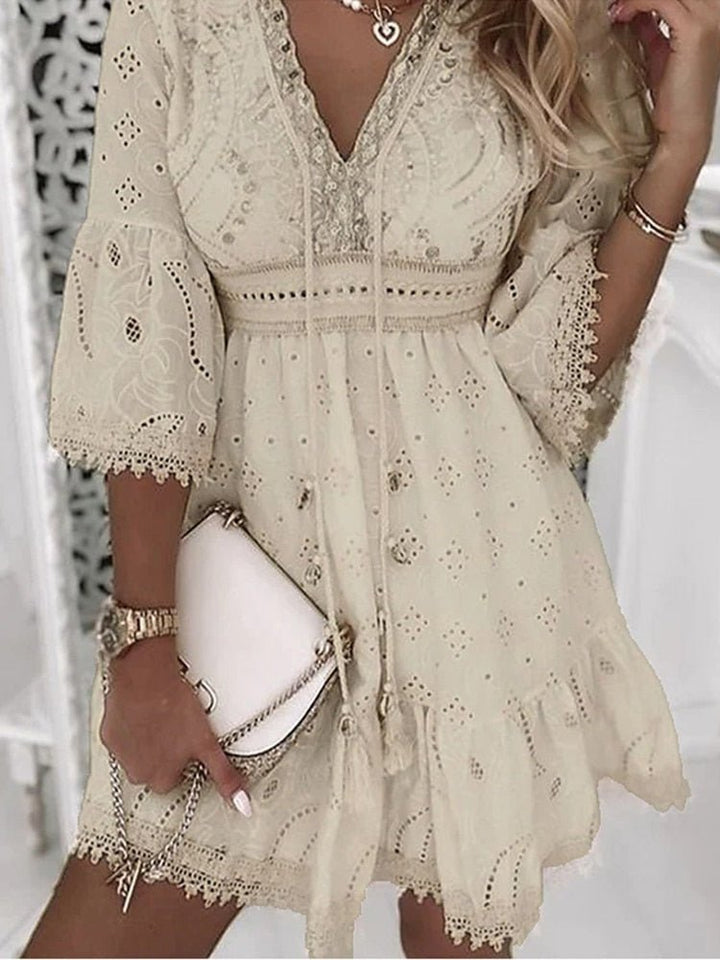 Grace | Plus Size Lace Mini Dress V-Neck Bell Sleeves Boho - Women&