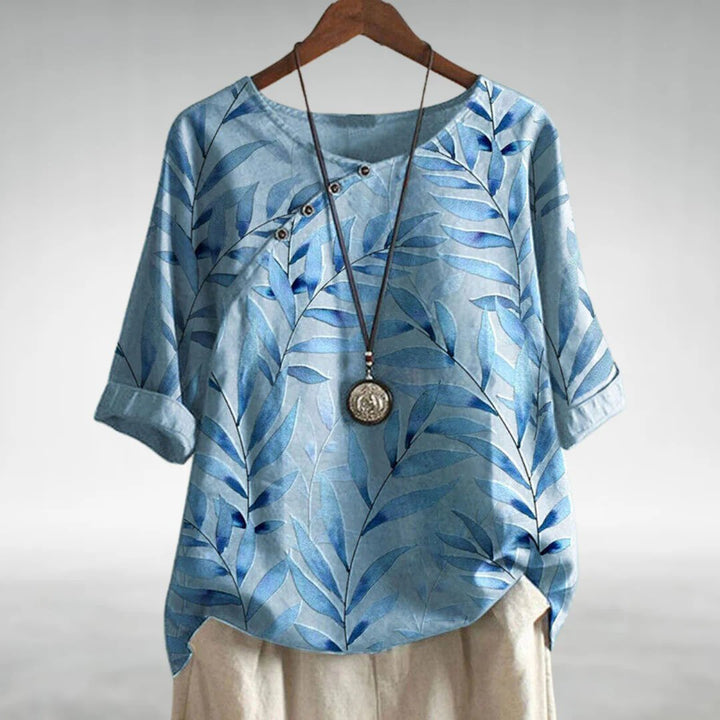 Phoebe | Plus Size Leaf Print Blouse Relaxed Fit Button Front - Women&