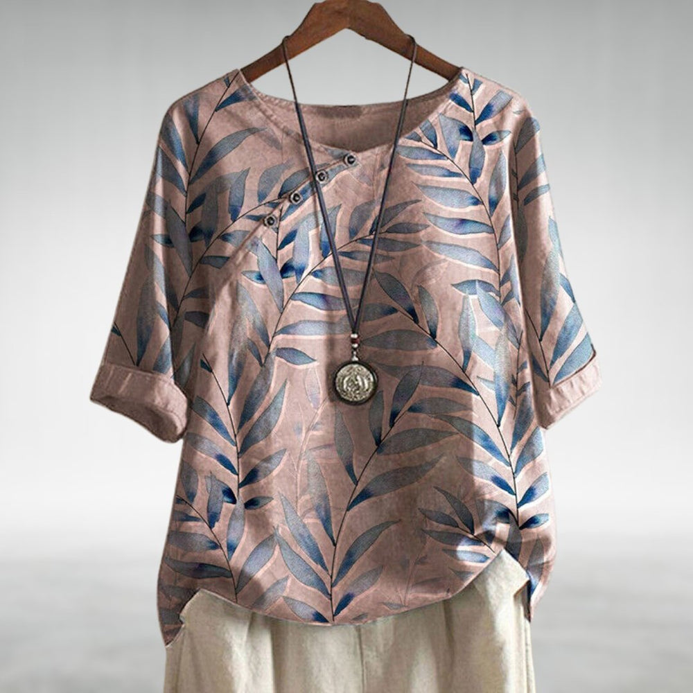 Phoebe | Plus Size Leaf Print Blouse Relaxed Fit Button Front - Women's Plus Size | Nancy Callen Fashion