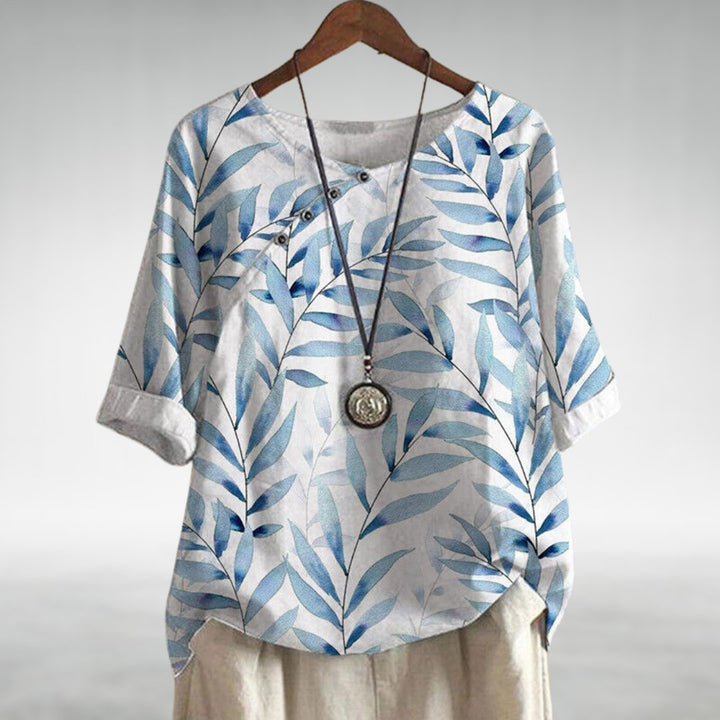 Phoebe | Plus Size Leaf Print Blouse Relaxed Fit Button Front - Women&