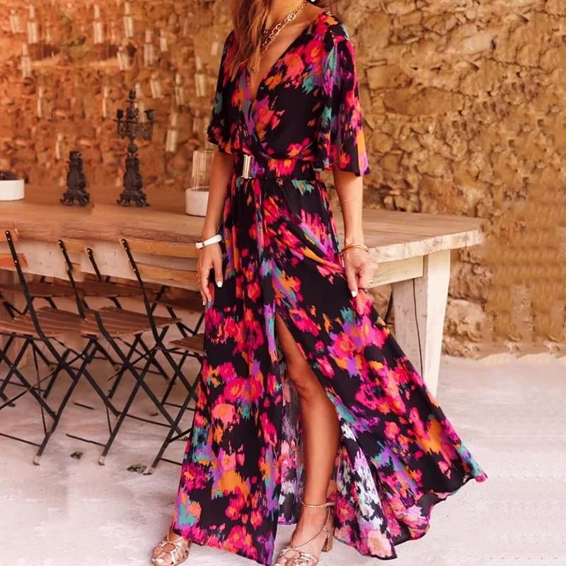 Rosie | Plus Size Maxi Dress V-Neck Bohemian Long Summer Wrap - Women's Bohemian | Nancy Callen Fashion