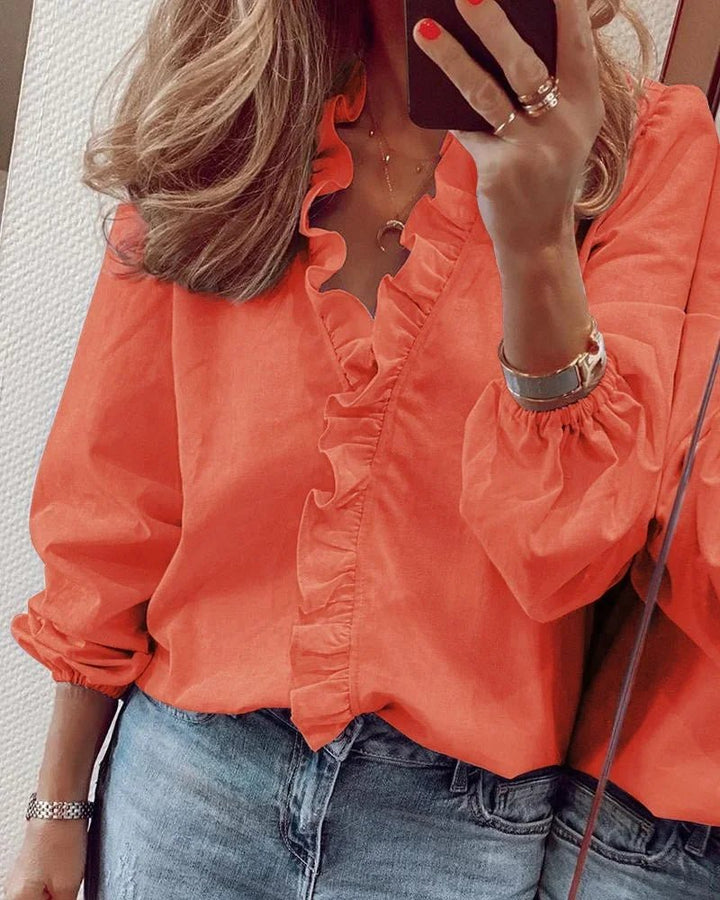 Lily | Plus Size Ruffle Blouse Long Sleeve V-Neck Feminine - Women&