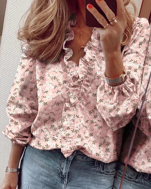 Lily | Plus Size Ruffle Blouse Long Sleeve V-Neck Feminine - Women&